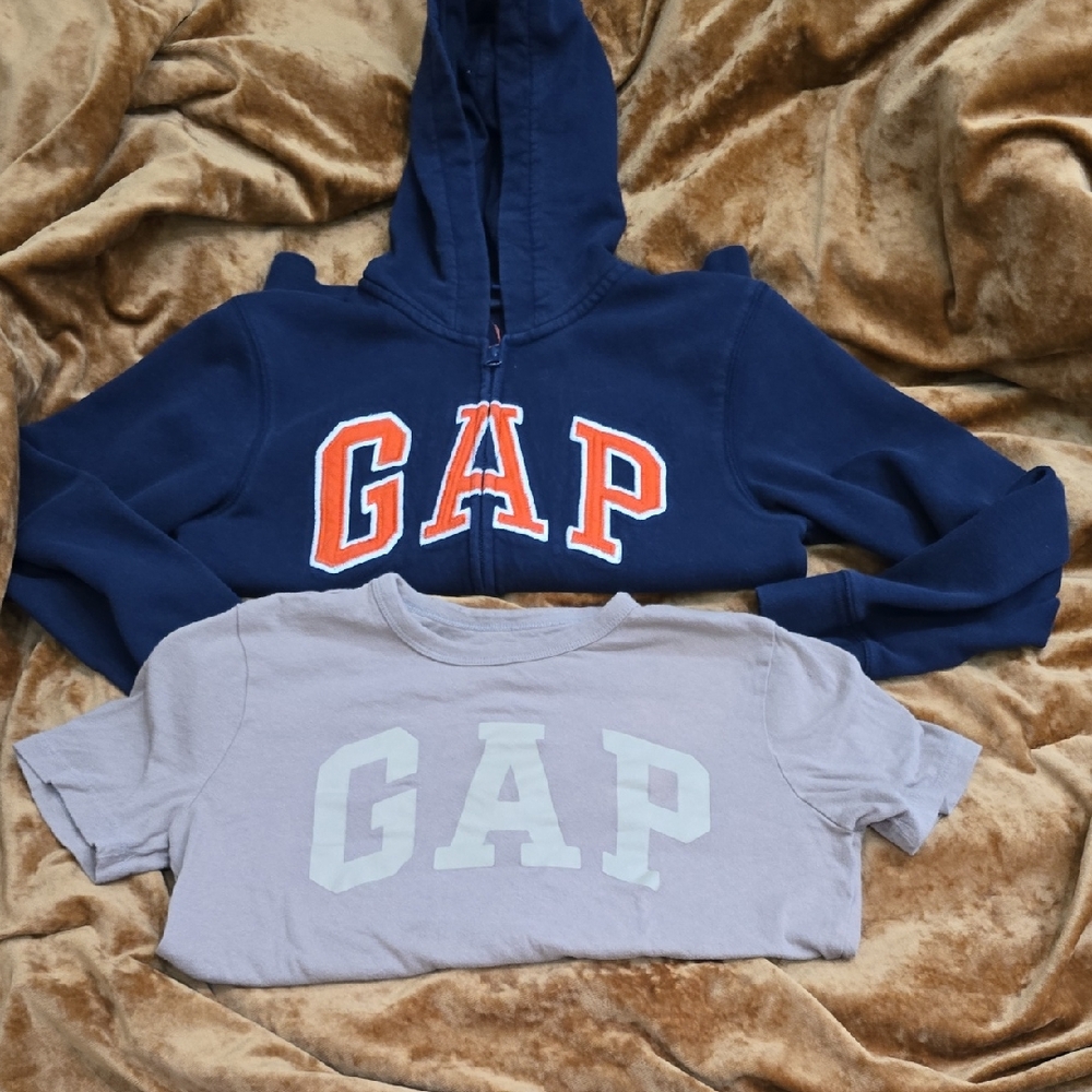 GAP Kids Blue Hoodie and Tan T-Shirt Set M/L and